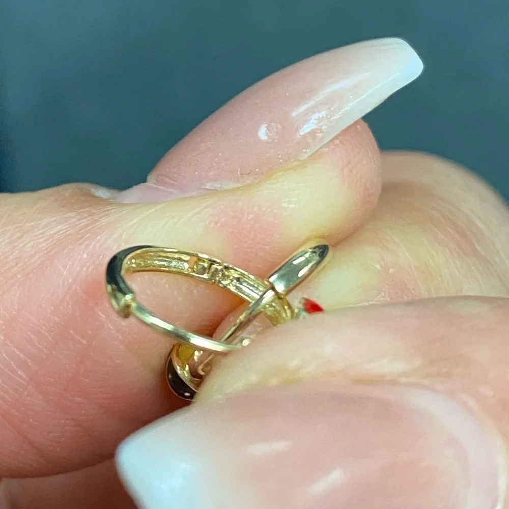 14K Yellow Gold Ladybug Huggies Earrings